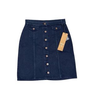 People Tree Skirt Twill Brass Button Front Pockets W Buttons Navy‎ Sz 4 NWT